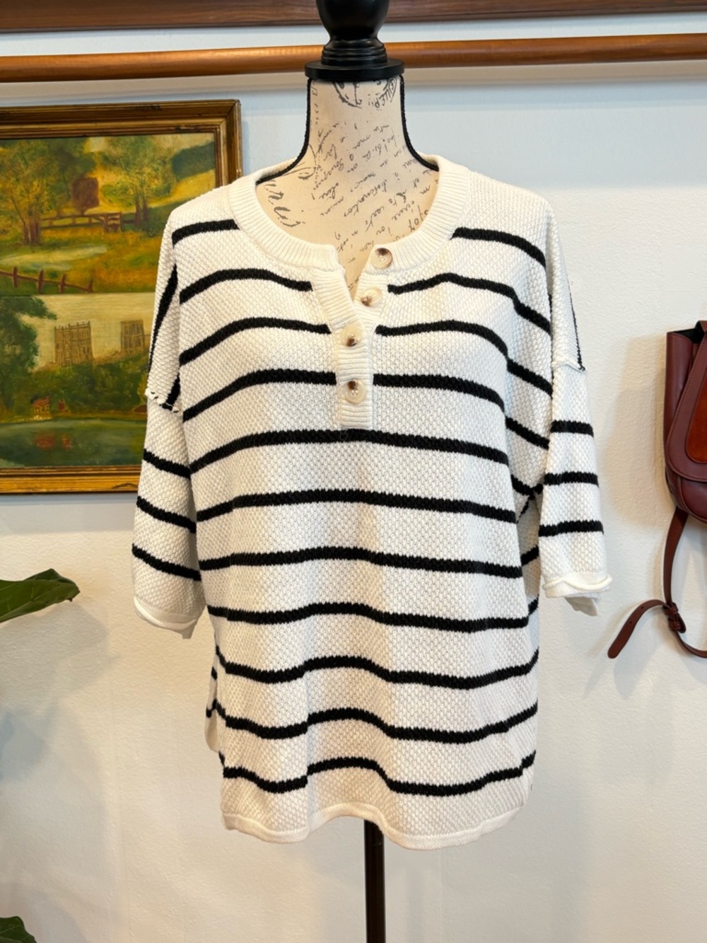 Andre by Unit Striped Knit Henley Sweater Relaxed Fit
